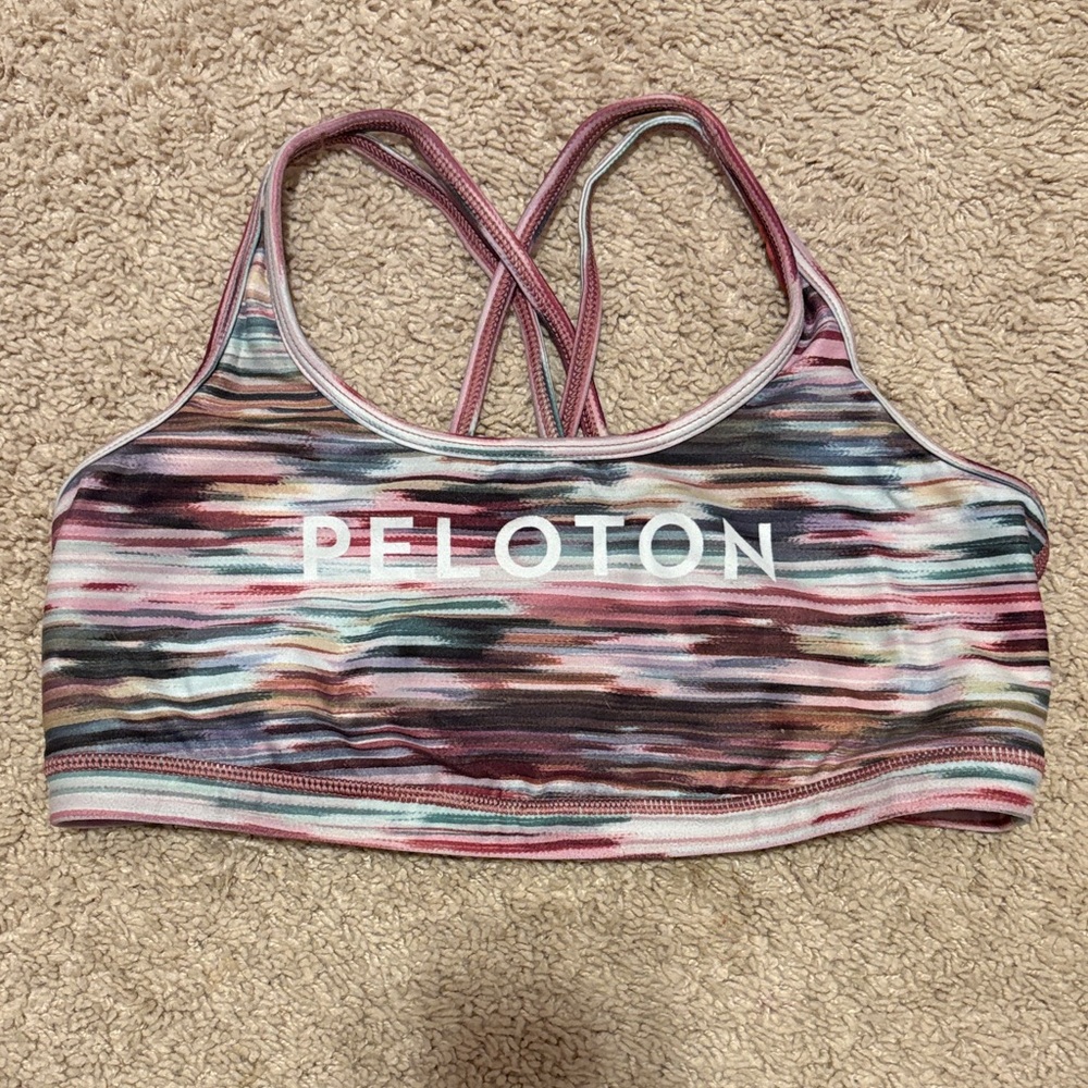 Peloton Striped Sports Bra with Pink and Brown Hues